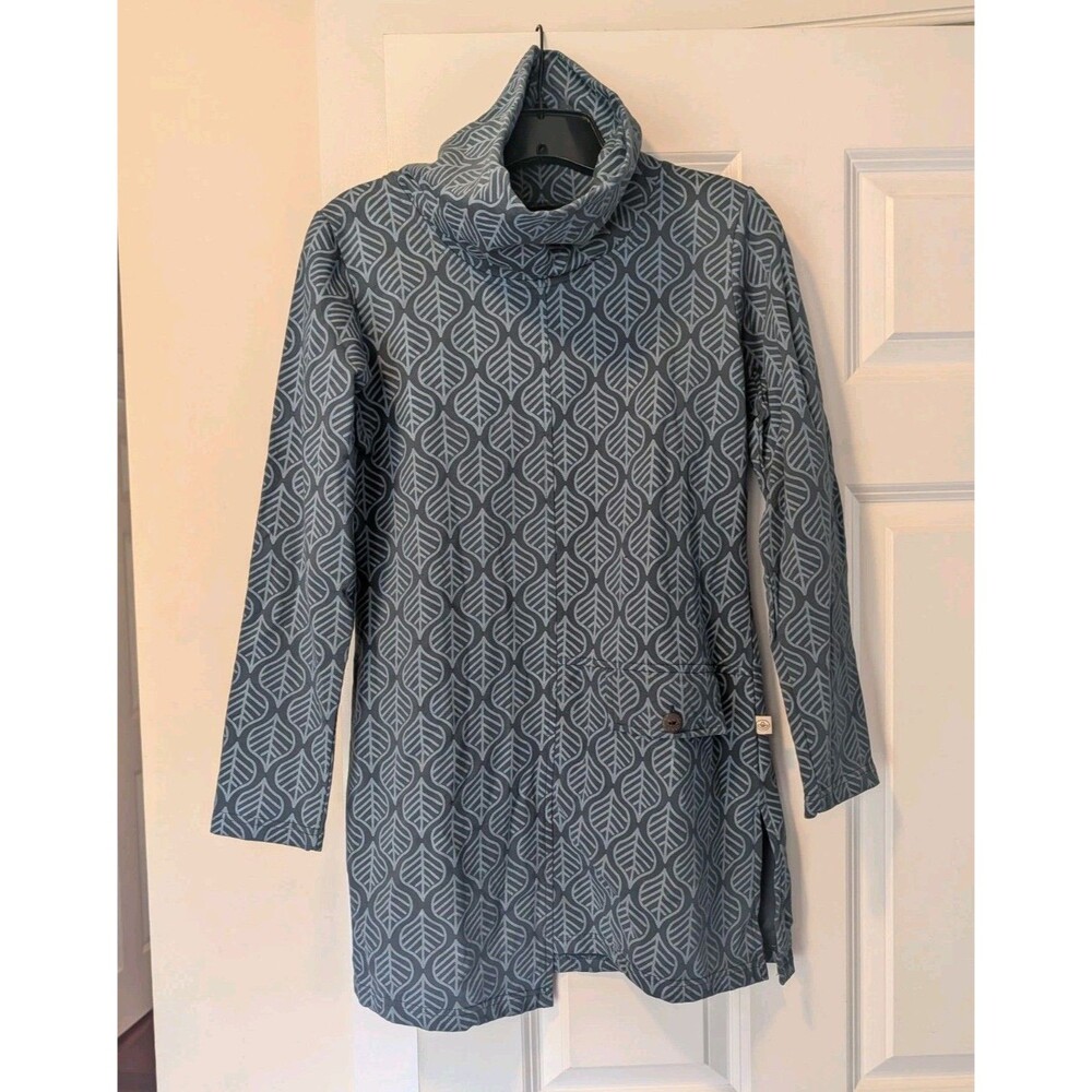 Apsara Organic Cotton Leaf Print Tunic Dress XS Cowl Neck Blue Boho Naturecore
